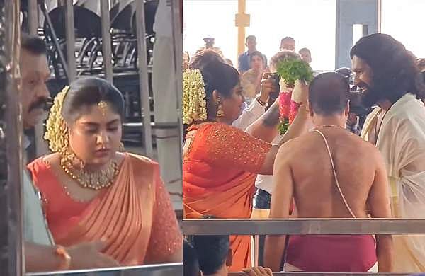 ഓറഞ്ച് സാരി, കഴുത്തില്‍ ഒരു മാല മാത്രം, കാതില്‍ ജിമിക്കി കമ്മല്‍; സിംപിള്‍ വധുവായി ഭാഗ്യ സുരേഷ്