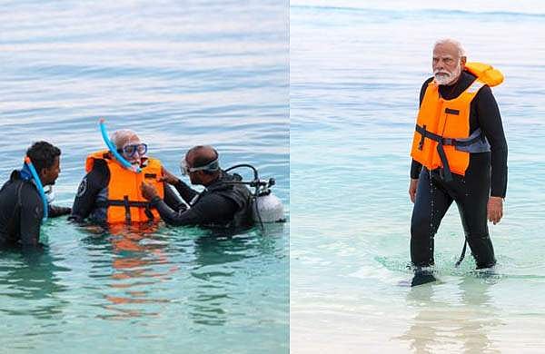 ലക്ഷദ്വീപിലെ കടലില്‍ മുങ്ങിനിവര്‍ന്ന് നരേന്ദ്രമോദി; ചിത്രങ്ങള്‍ വൈറല്‍